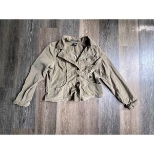 French‎ Cuff Corduroy Jacket Women Large Tan Button Front Utility Stretch 1307